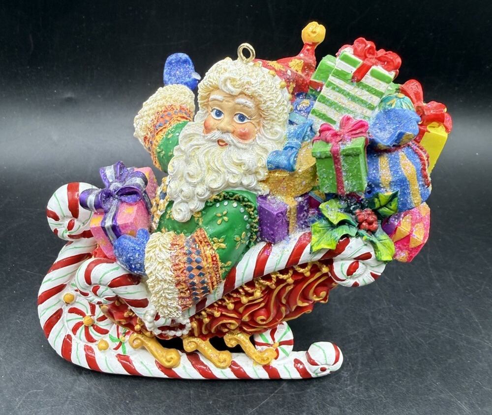 Christopher Radko Candy Ride Waving Santa Claus Sleigh Figurine EUC -LO29